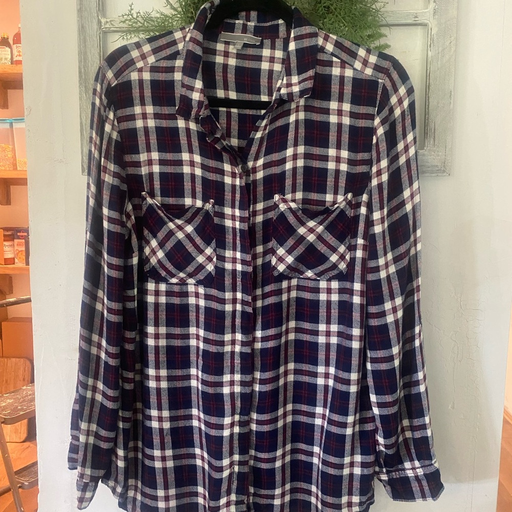 BE COOL Navy and Red Plaid Shirt